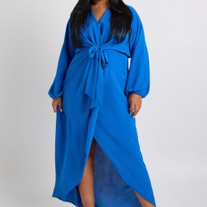 Plus Textured Tie Detail Maxi Dress