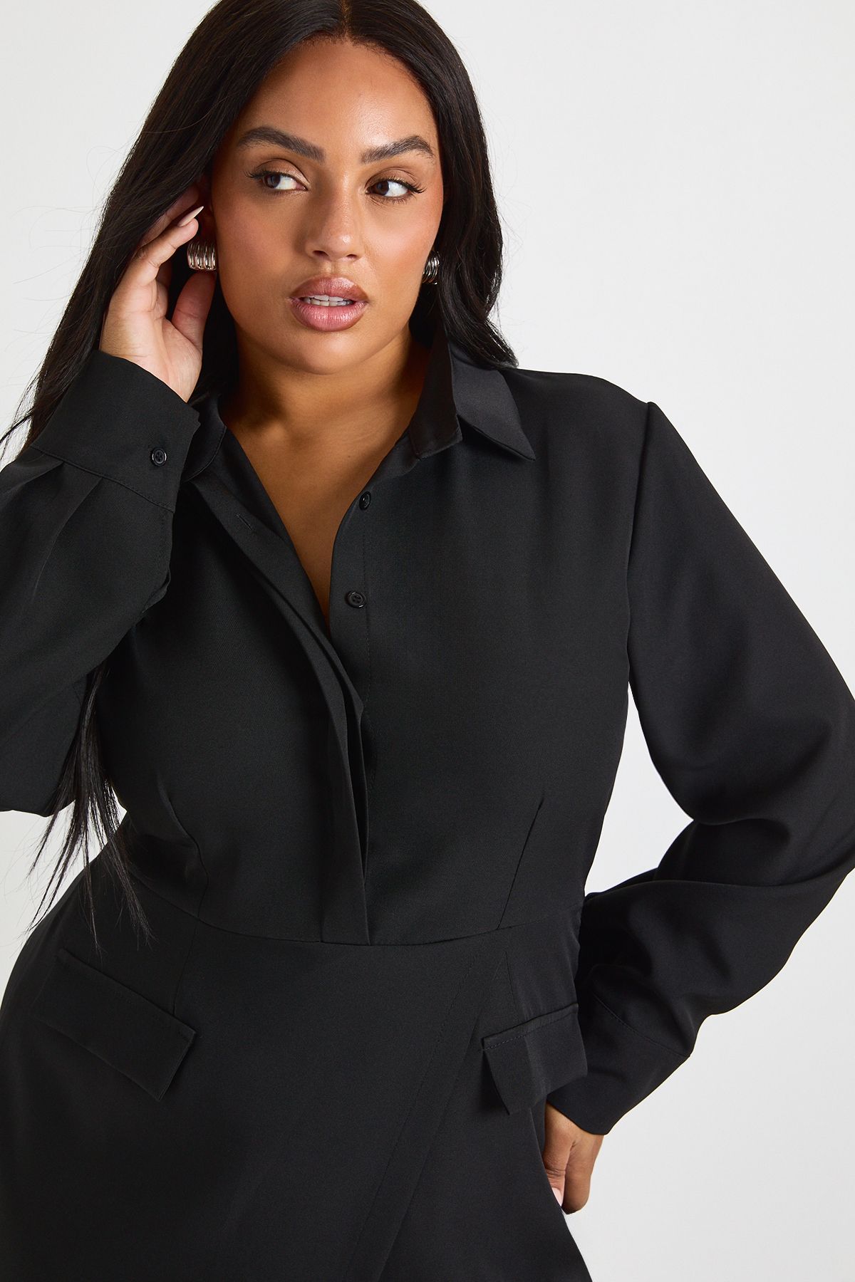 Plus Woven Wrap Shirt Dress - Image 4