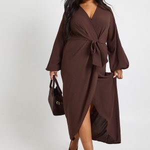 Plus Textured Tie Detail Maxi Dress
