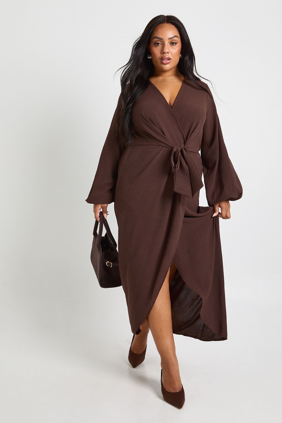 Plus Textured Tie Detail Maxi Dress