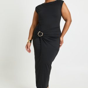 Plus Ruched Wrap Gold Detail Midaxi Dress