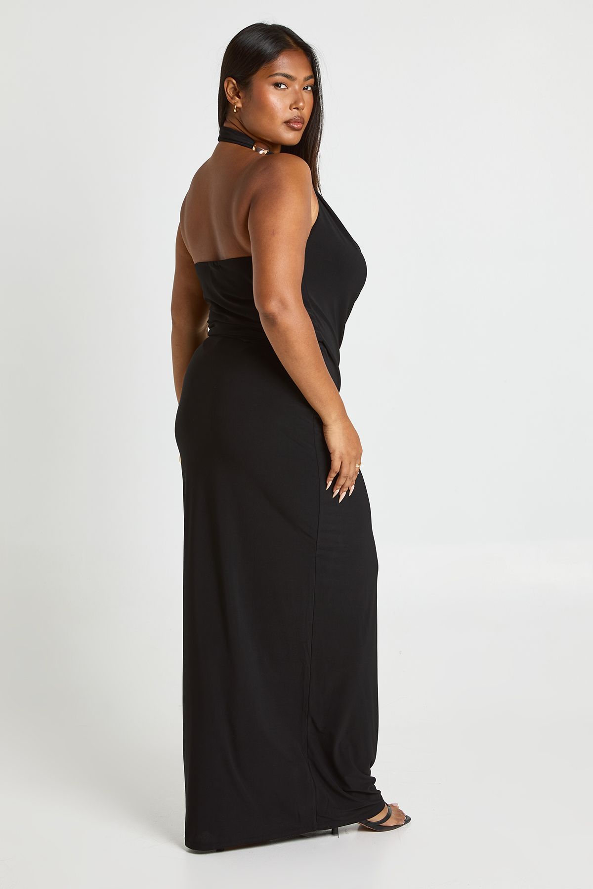 Plus Cowl Neck Gold Trim Top & Column Maxi Skirt Co Ord - Image 2