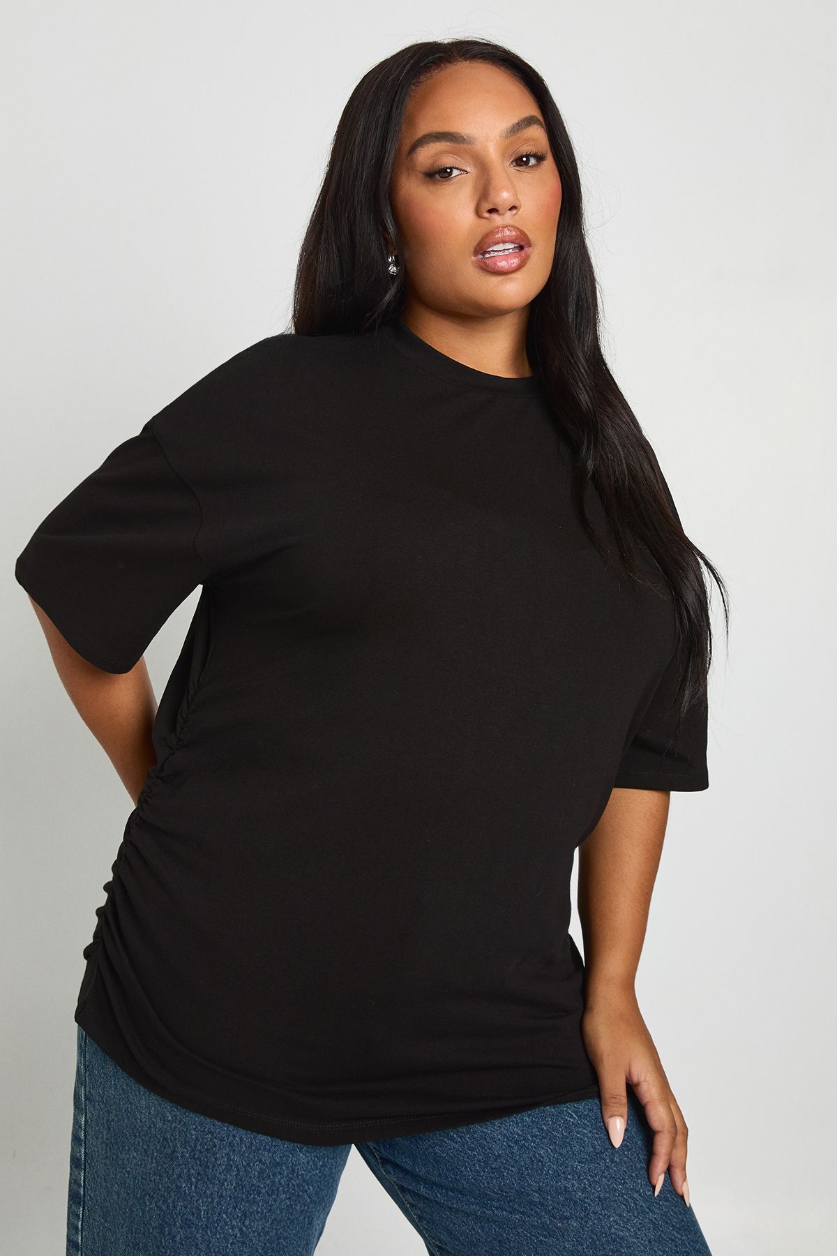 Plus Ruched Side Oversized T-Shirt - Image 4