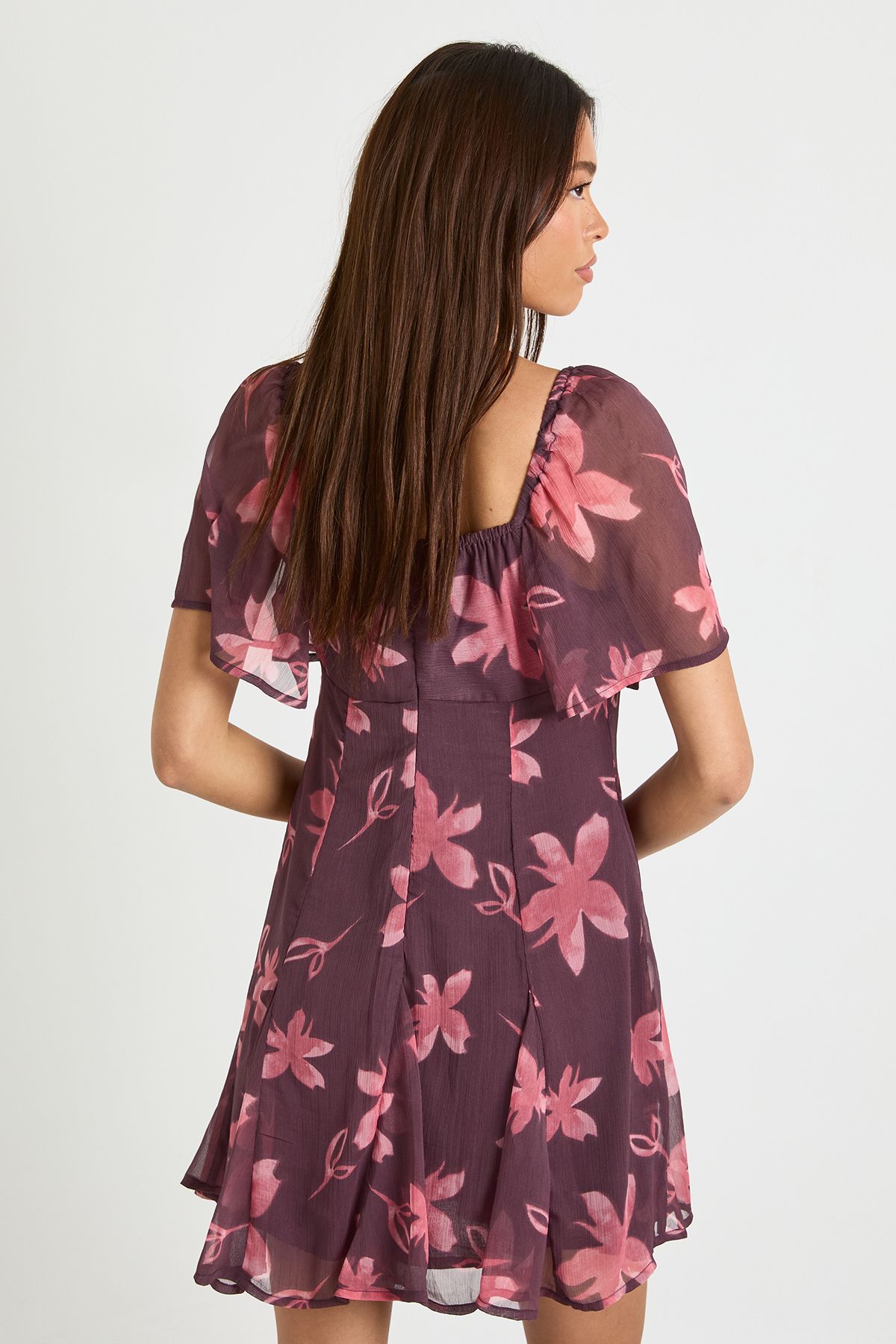 Floral Chiffon Square Neck Skater Dress - Image 2