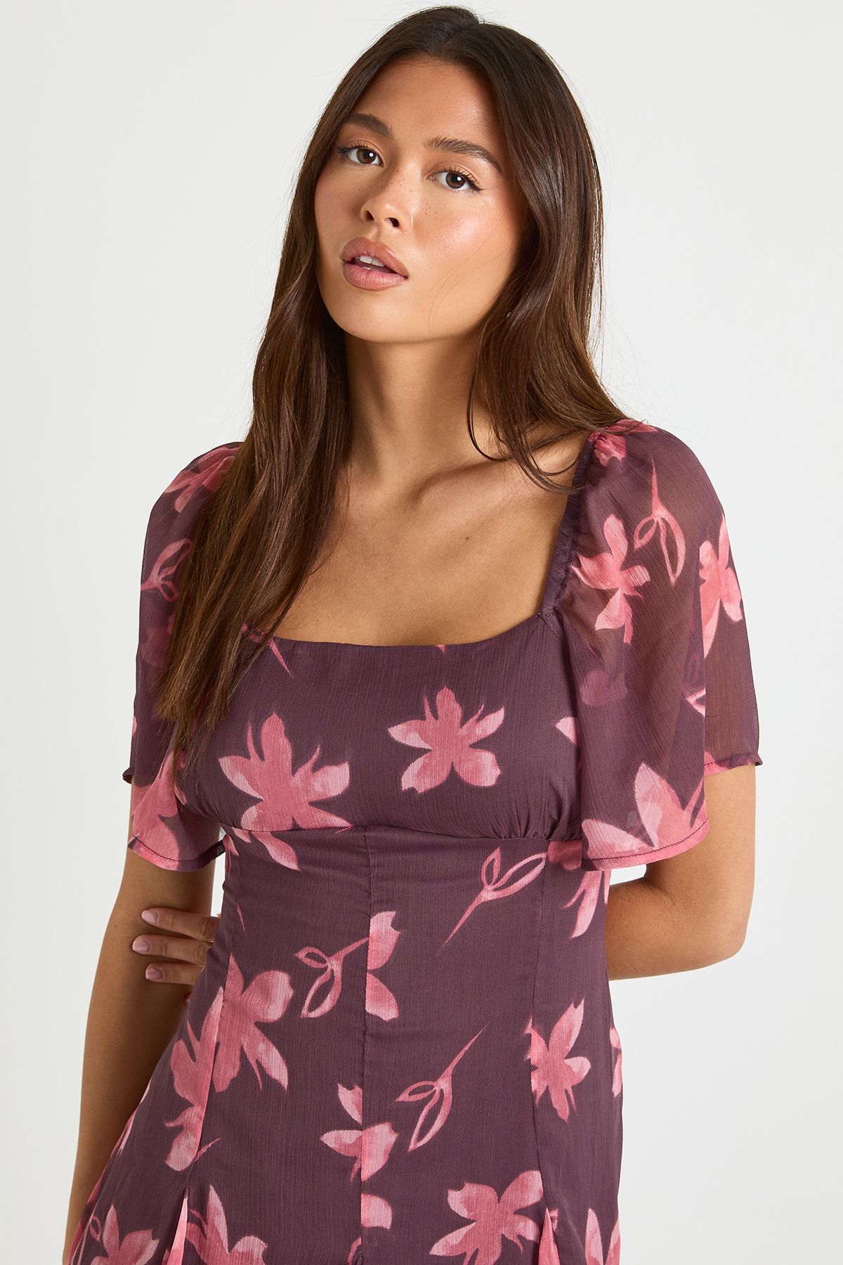 Floral Chiffon Square Neck Skater Dress - Image 4