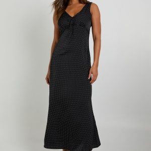 Polka Dot Print V Neck Maxi Dress