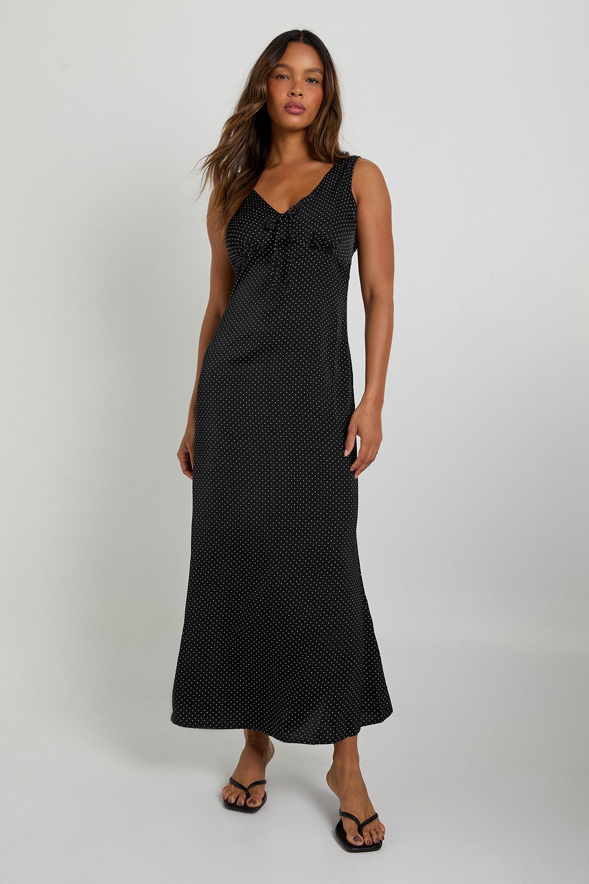 Polka Dot Print V Neck Maxi Dress