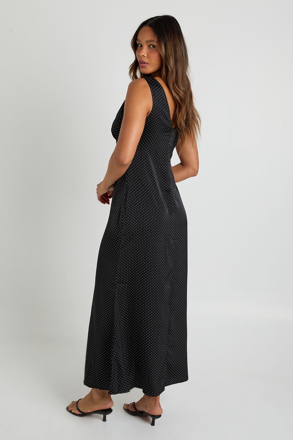 Polka Dot Print V Neck Maxi Dress - Image 2