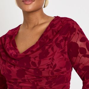 Plus Devore Cowl Neck Long Sleeve Top