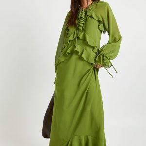 Ruffle Front Smock Maxi Dress