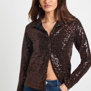 Sequin Oversized Button Through Shirt