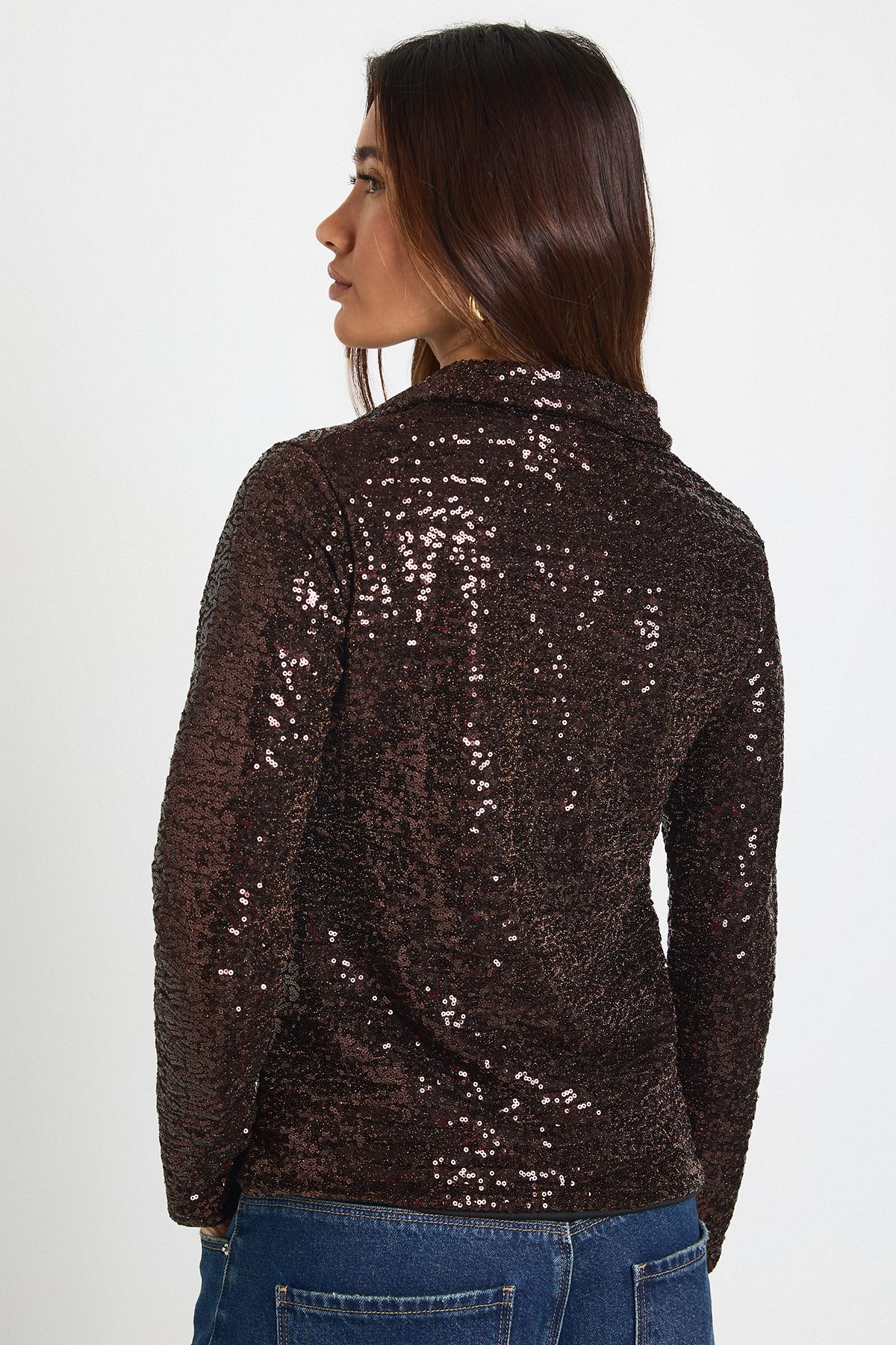 Sequin Oversized Button Through Shirt - Image 2