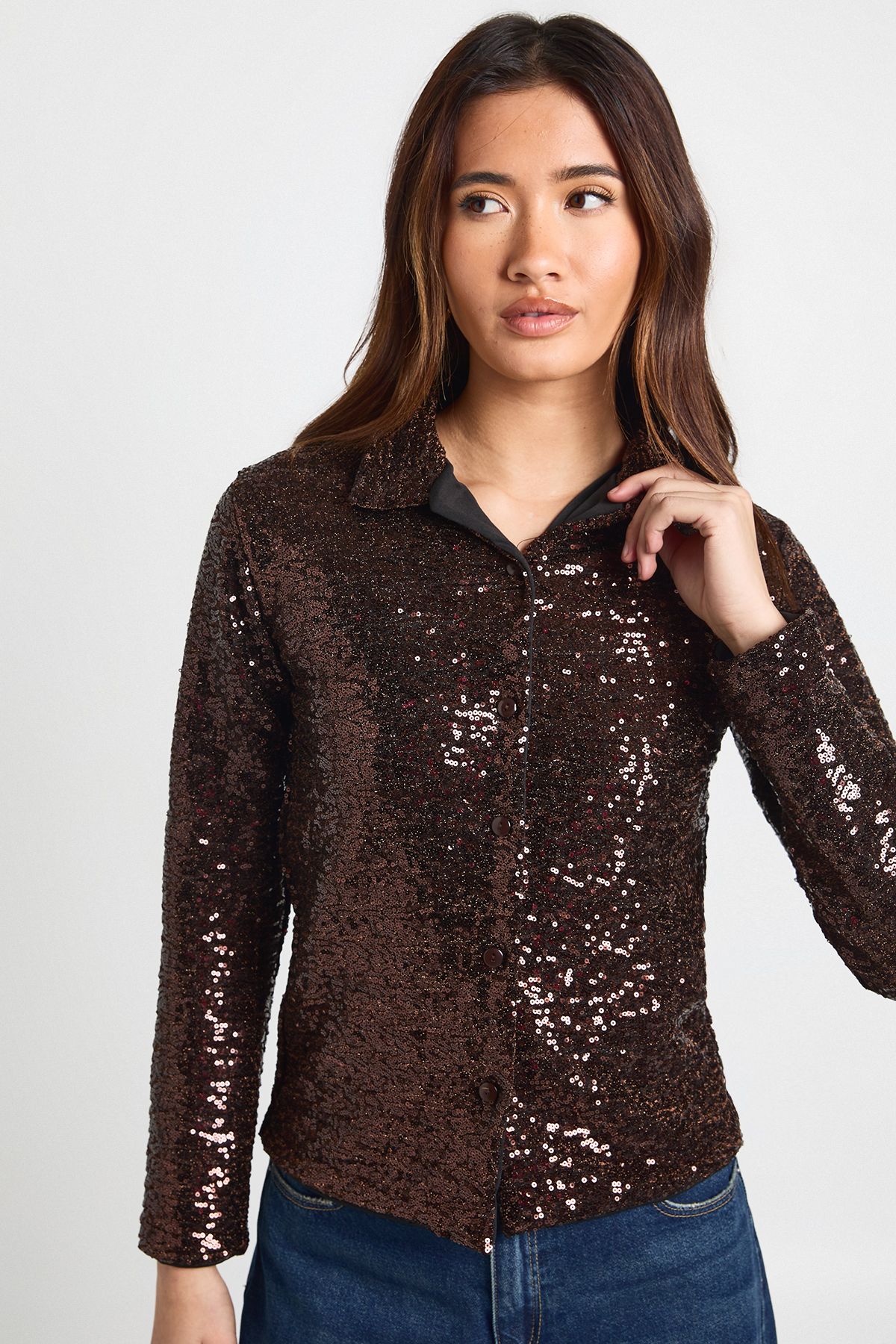 Sequin Oversized Button Through Shirt - Image 3
