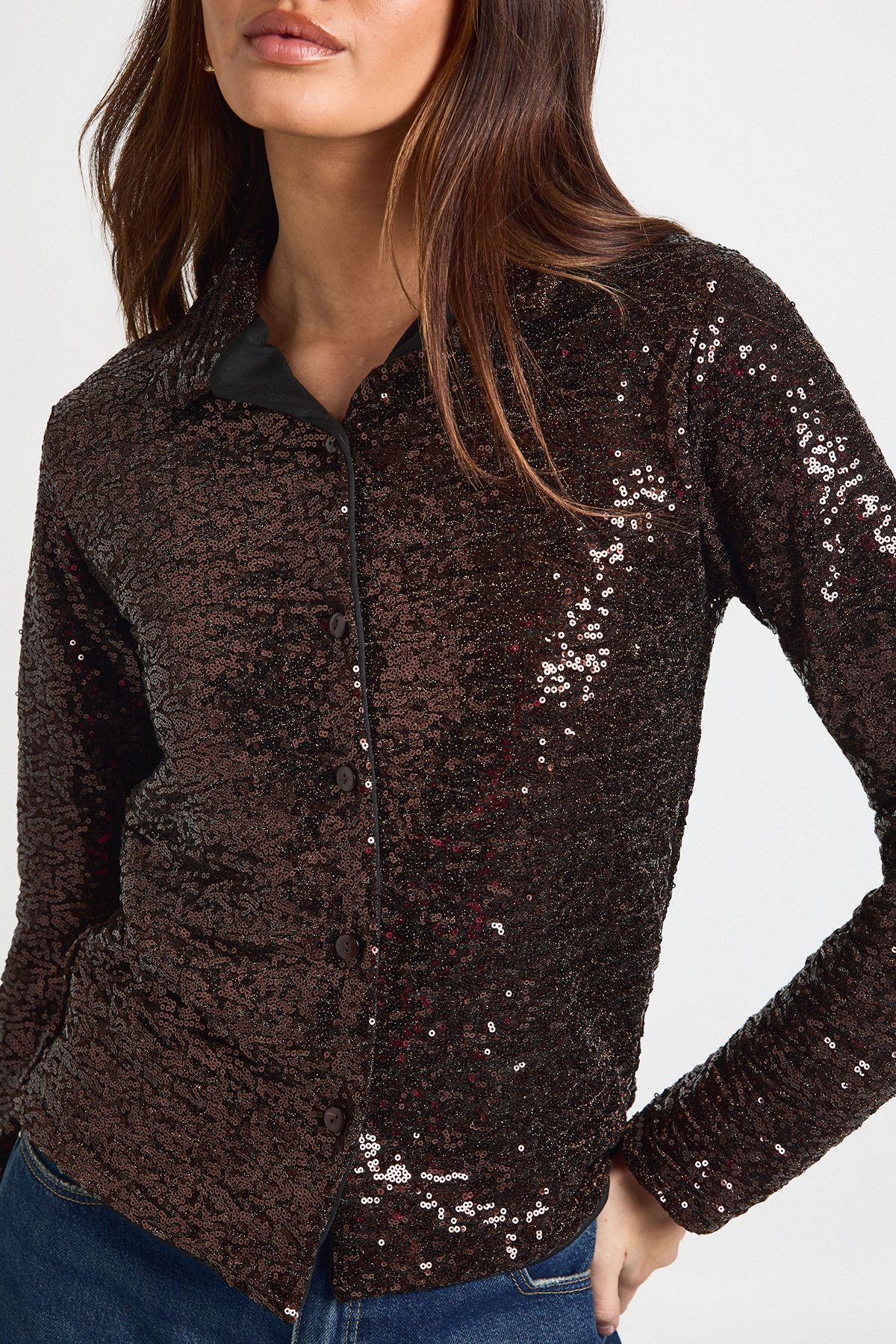 Sequin Oversized Button Through Shirt - Image 4