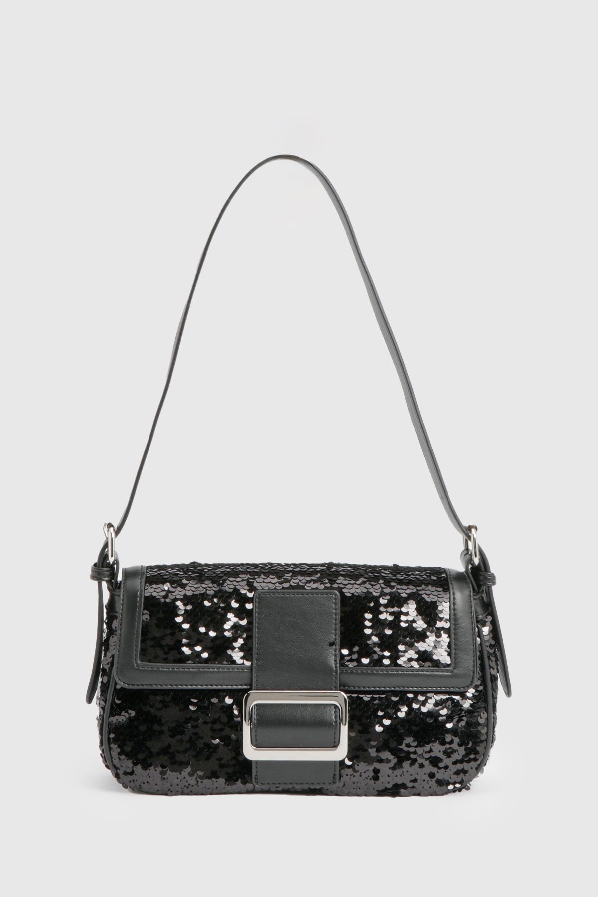 Black Sequin Buckle Shoulder Bag - Image 2
