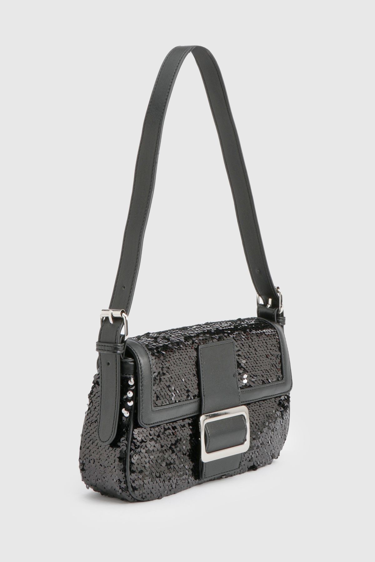 Black Sequin Buckle Shoulder Bag - Image 3