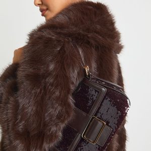 Chocolate Sequin Buckle Shoulder Bag