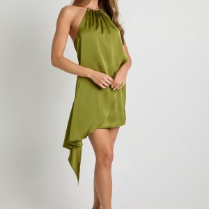 Trim Detail Satin Halterneck Mini Dress