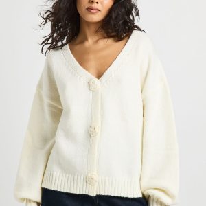 Flower Corsage Oversized Boyfriend Cardigan