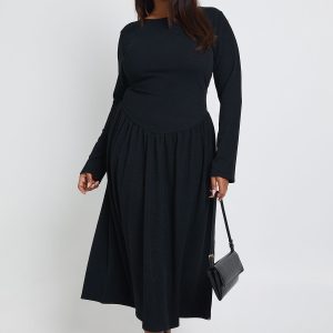 Plus Dropped Waist Midi Smock Dress