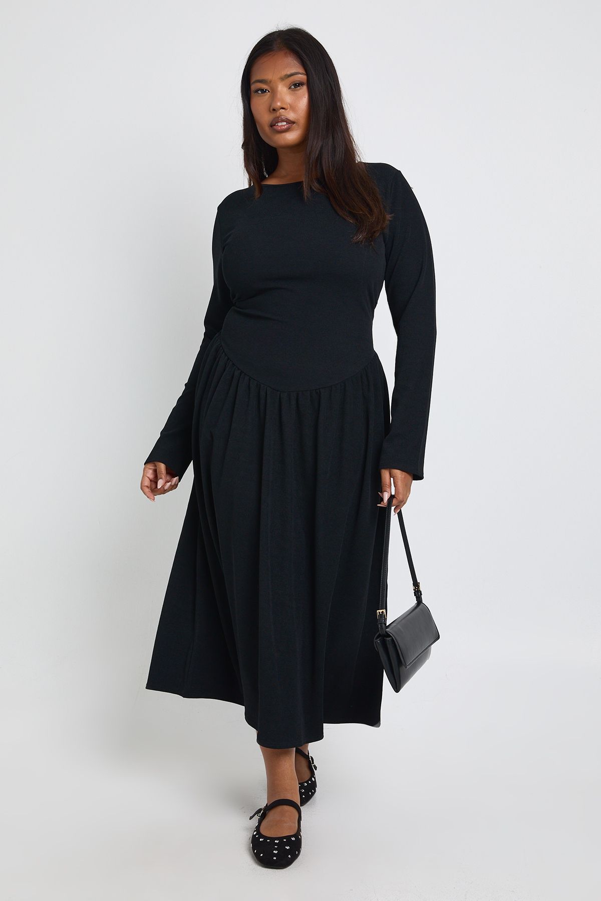 Plus Dropped Waist Midi Smock Dress