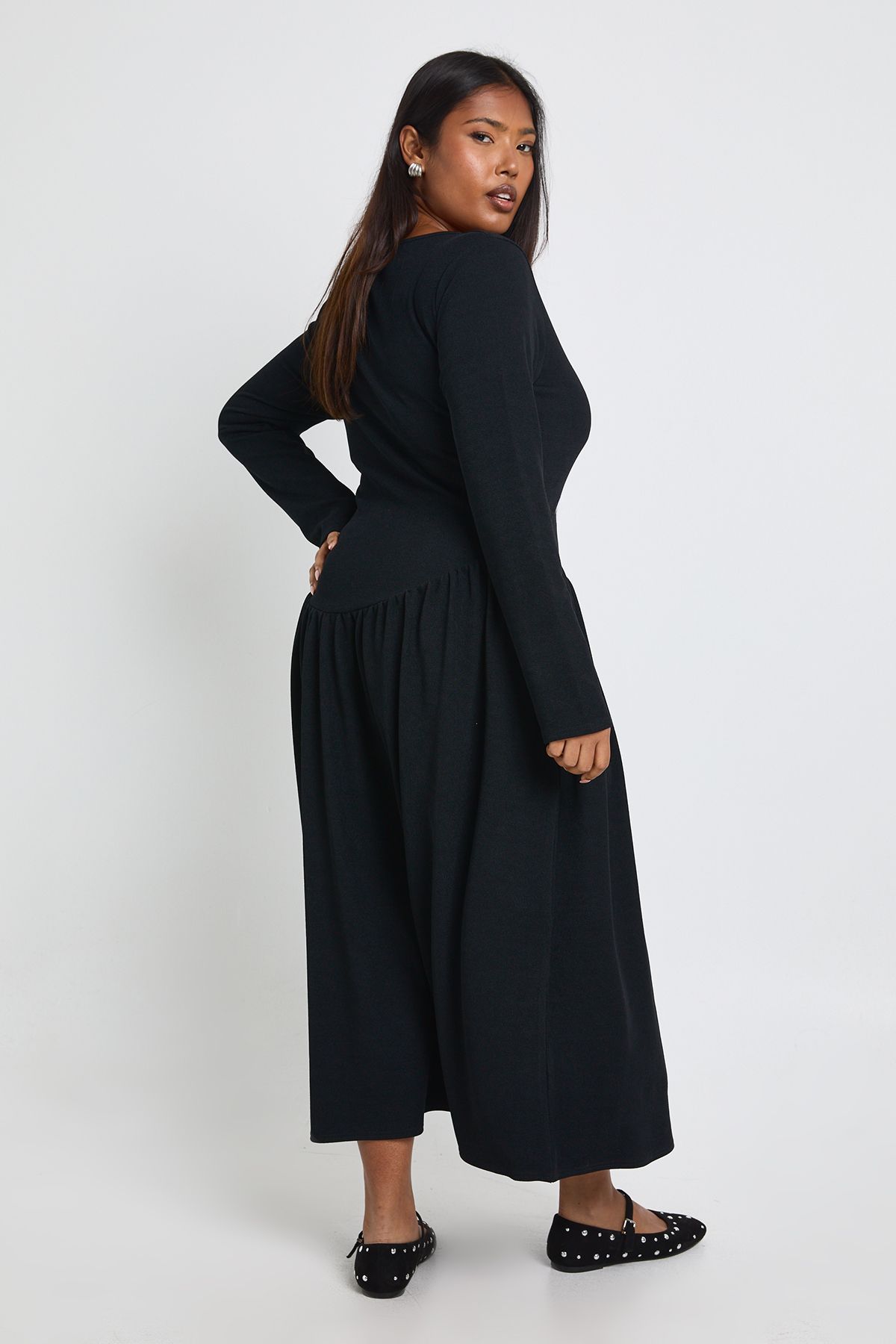 Plus Dropped Waist Midi Smock Dress - Image 2
