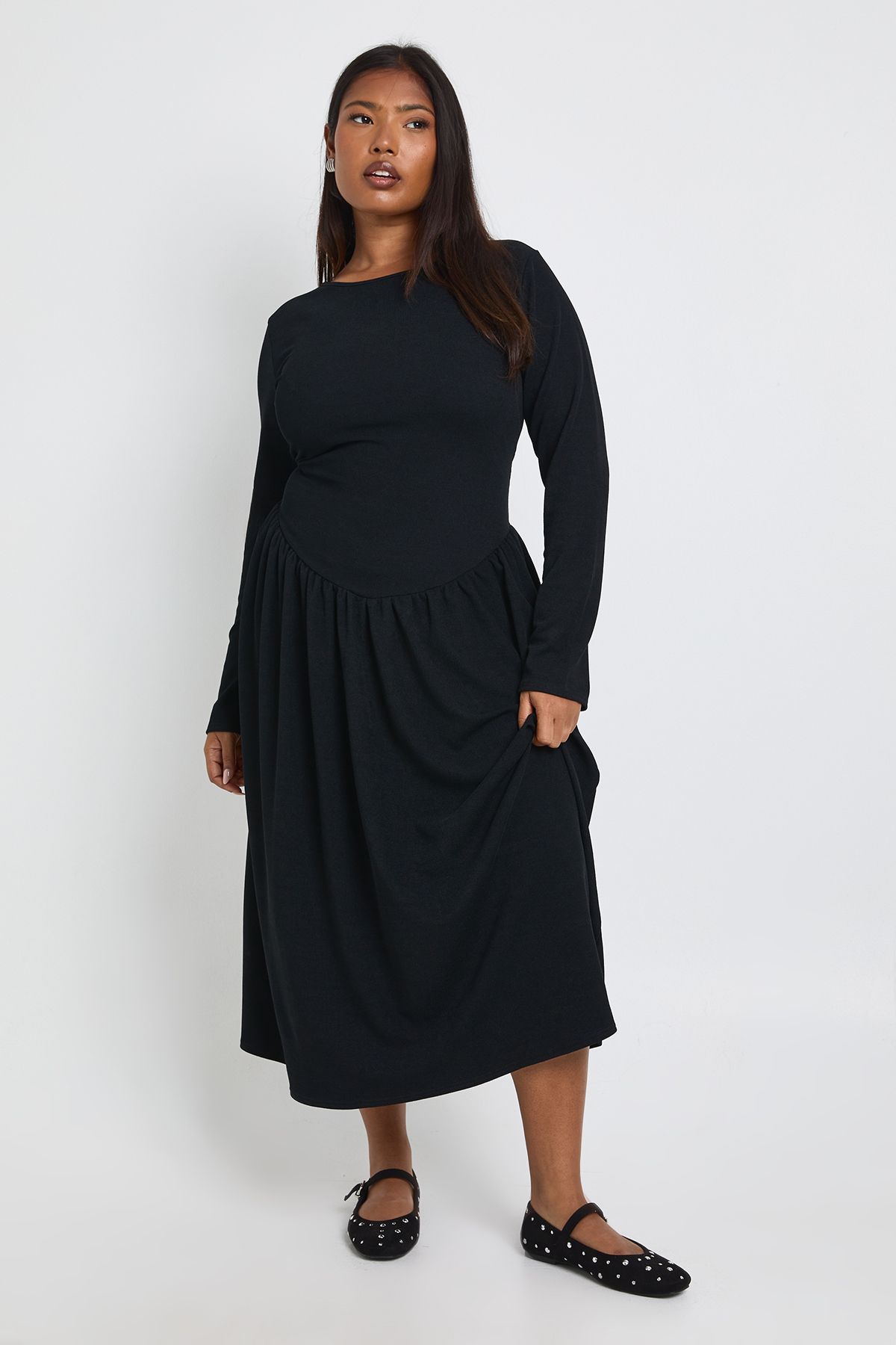 Plus Dropped Waist Midi Smock Dress - Image 3