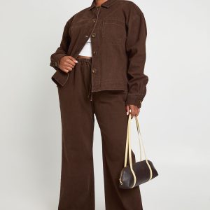 Plus Washed Elasticated Wide Leg Trouser