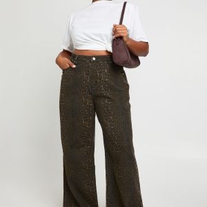 Plus  Leopard High Waist Wide Leg Jean
