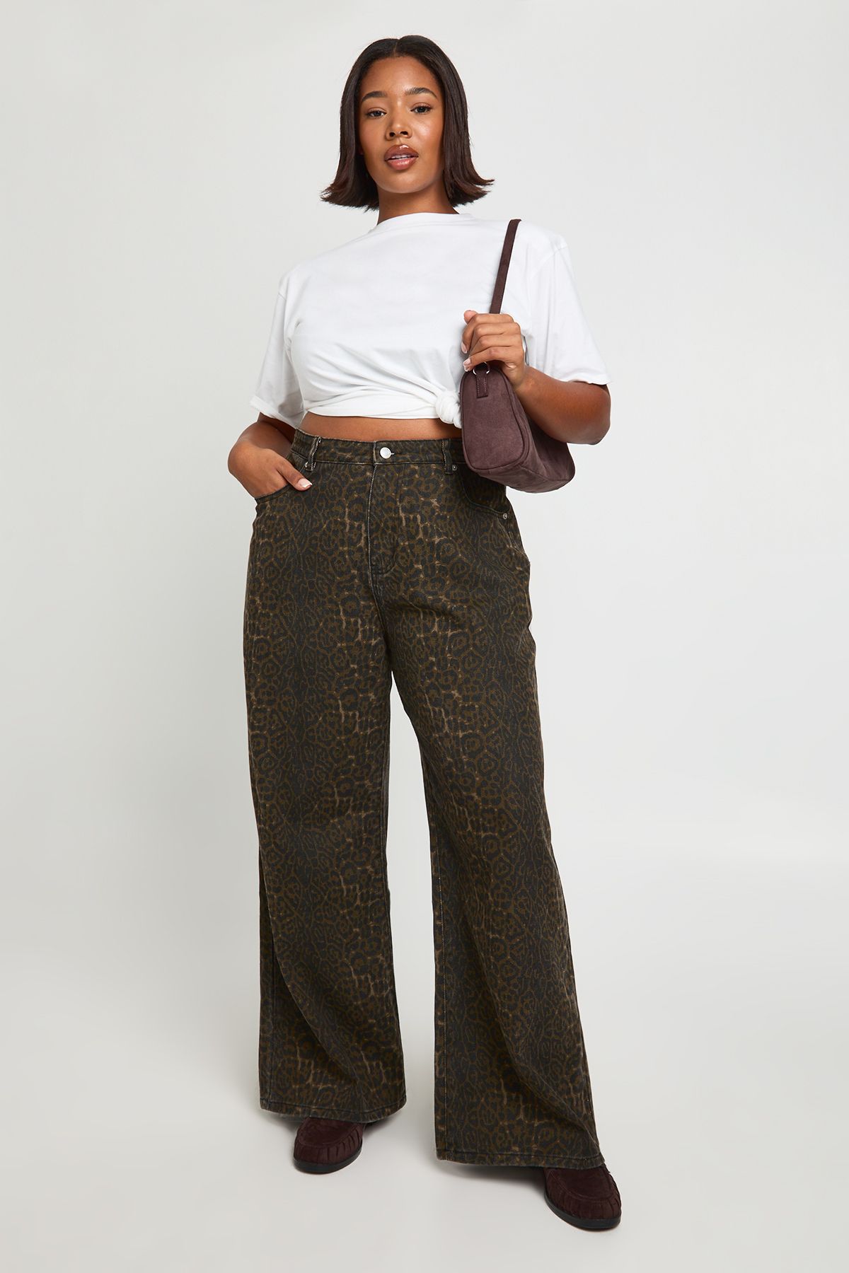 Plus Leopard High Waist Wide Leg Jean
