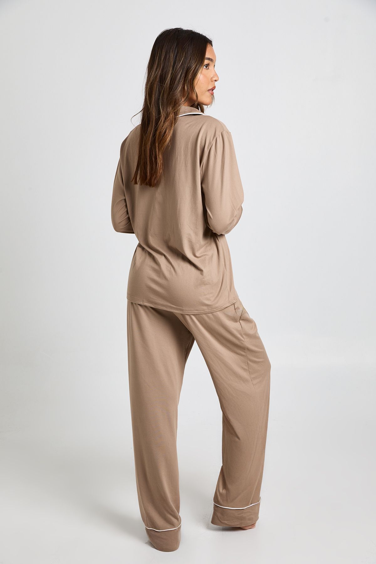 Jersey Piping Detail Long Sleeve Shirt & Trouser Pyjama Set - Image 2