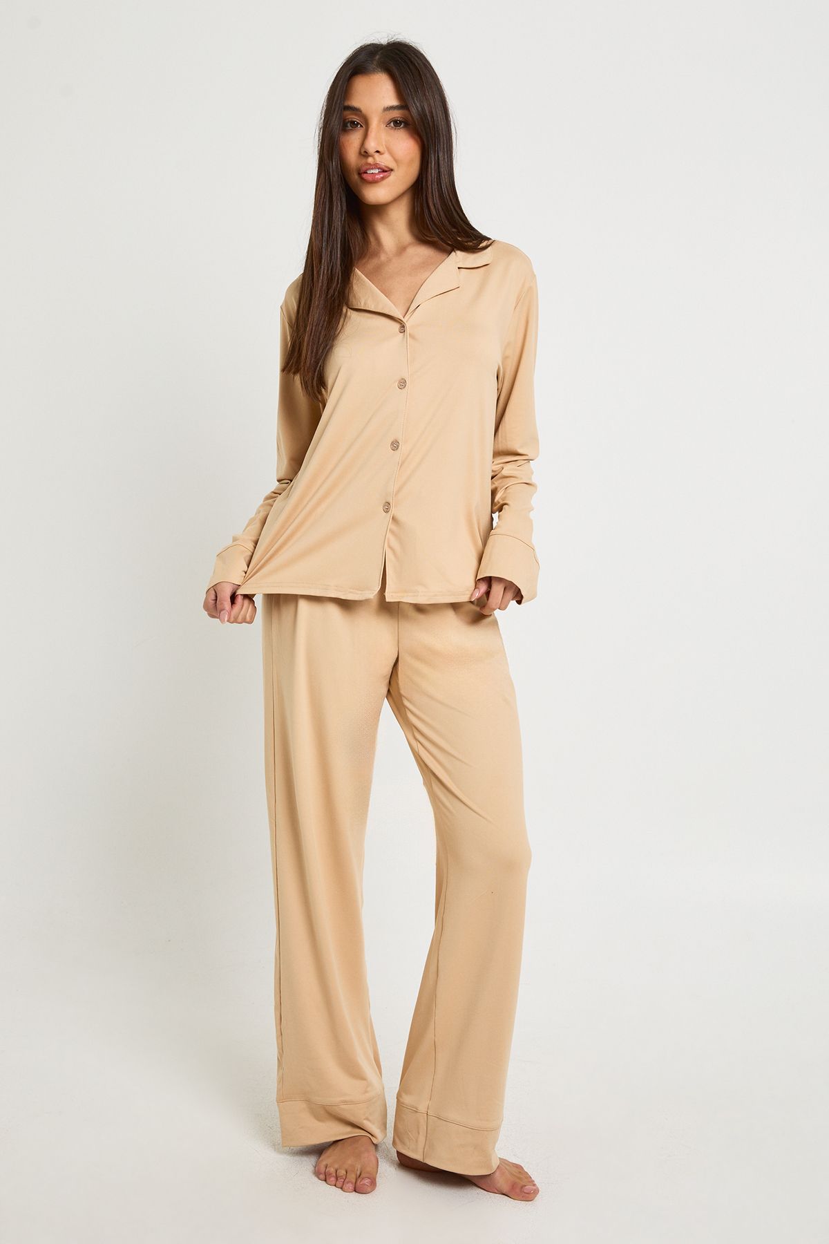 Soft Touch Button Through Shirt and Trouser Pyjama Set - Image 3