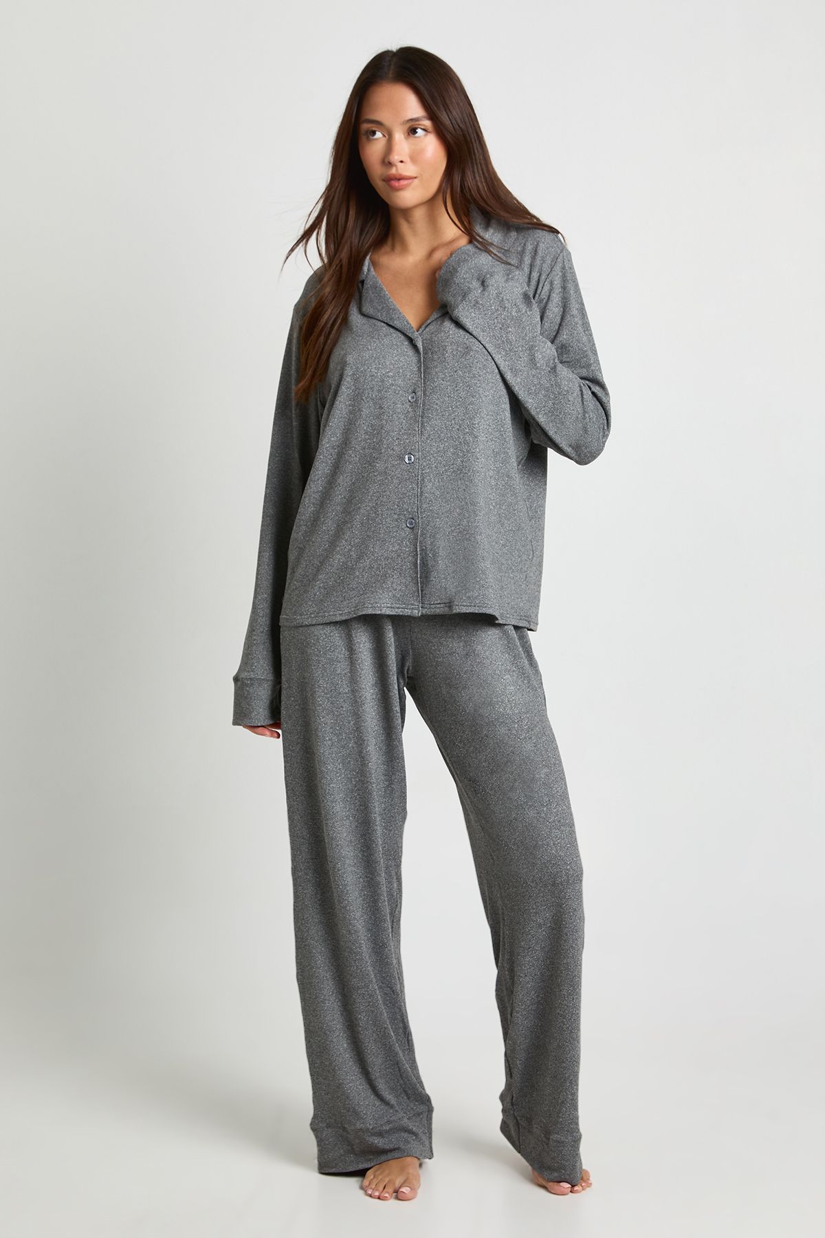Soft Touch Button Through Shirt and Trouser Pyjama Set