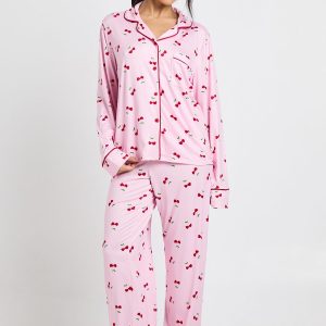 Heart Cherry Print Long Sleeve Shirt & Trouser 3 Piece Pyjama Set