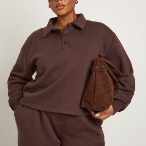 Plus Button Down Collared Sweatshirt