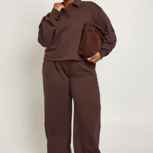 Plus Button Down Wide Leg Joggers