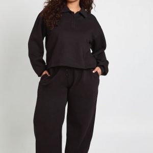 Plus Button Down Wide Leg Joggers
