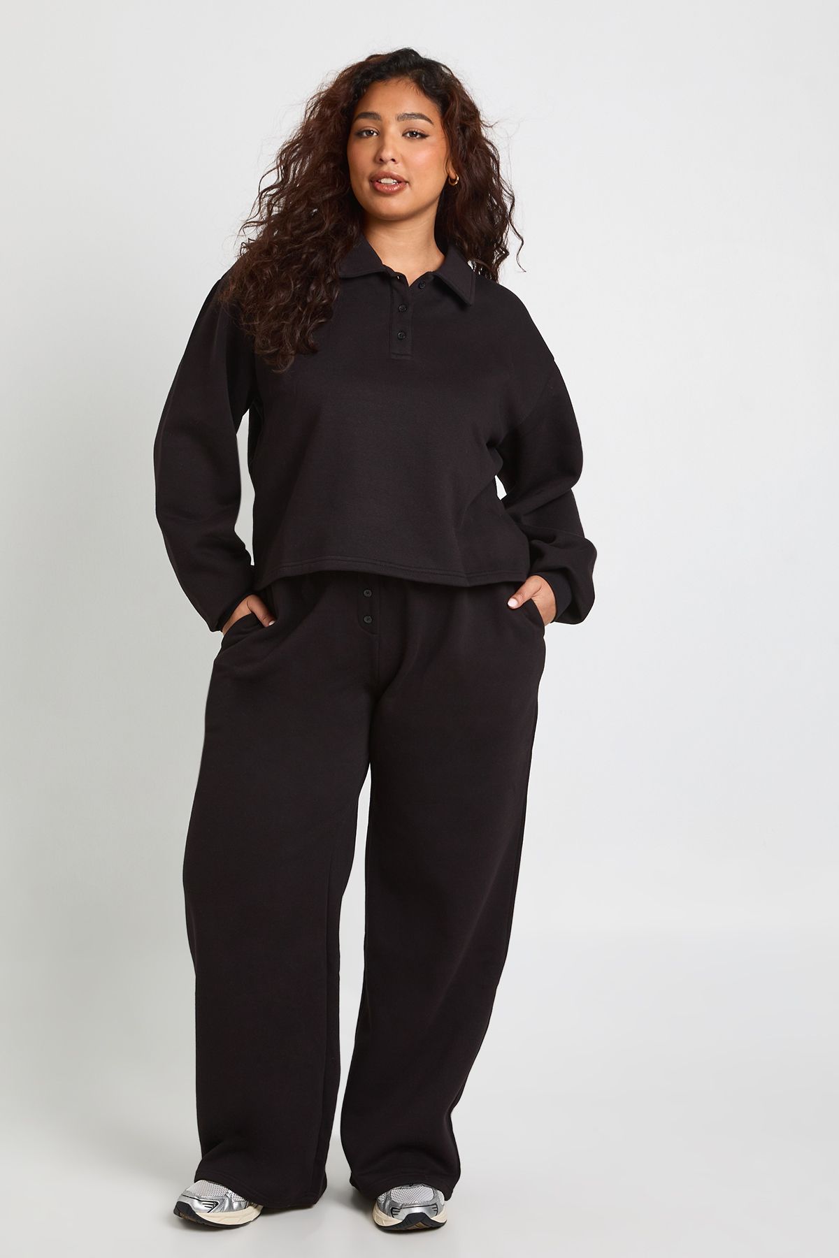 Plus Button Down Wide Leg Joggers