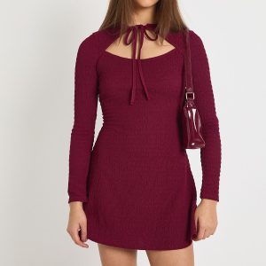 Textured Tie Front Skater Dress