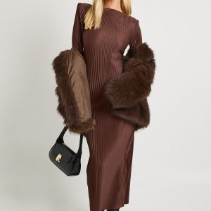 Plisse Flare Sleeve Midaxi Dress