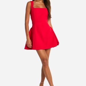 Square Neck Full Skirt Mini Dress