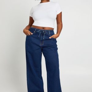 Plus Elasticated Back Tie Drawstring Straight Leg Jean