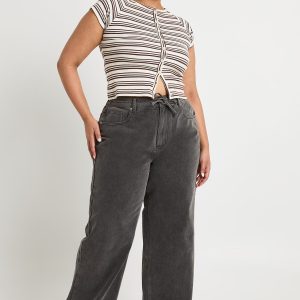 Plus Elasticated Back Tie Drawstring Straight Leg Jean