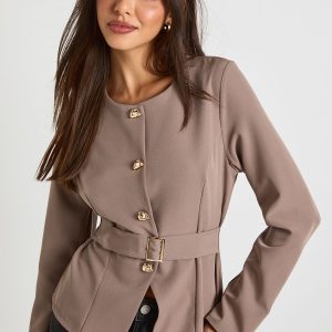 Gold Trim Collarless Blazer