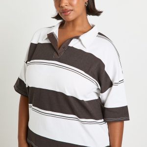 Plus Collared Stripe Oversized T-Shirt