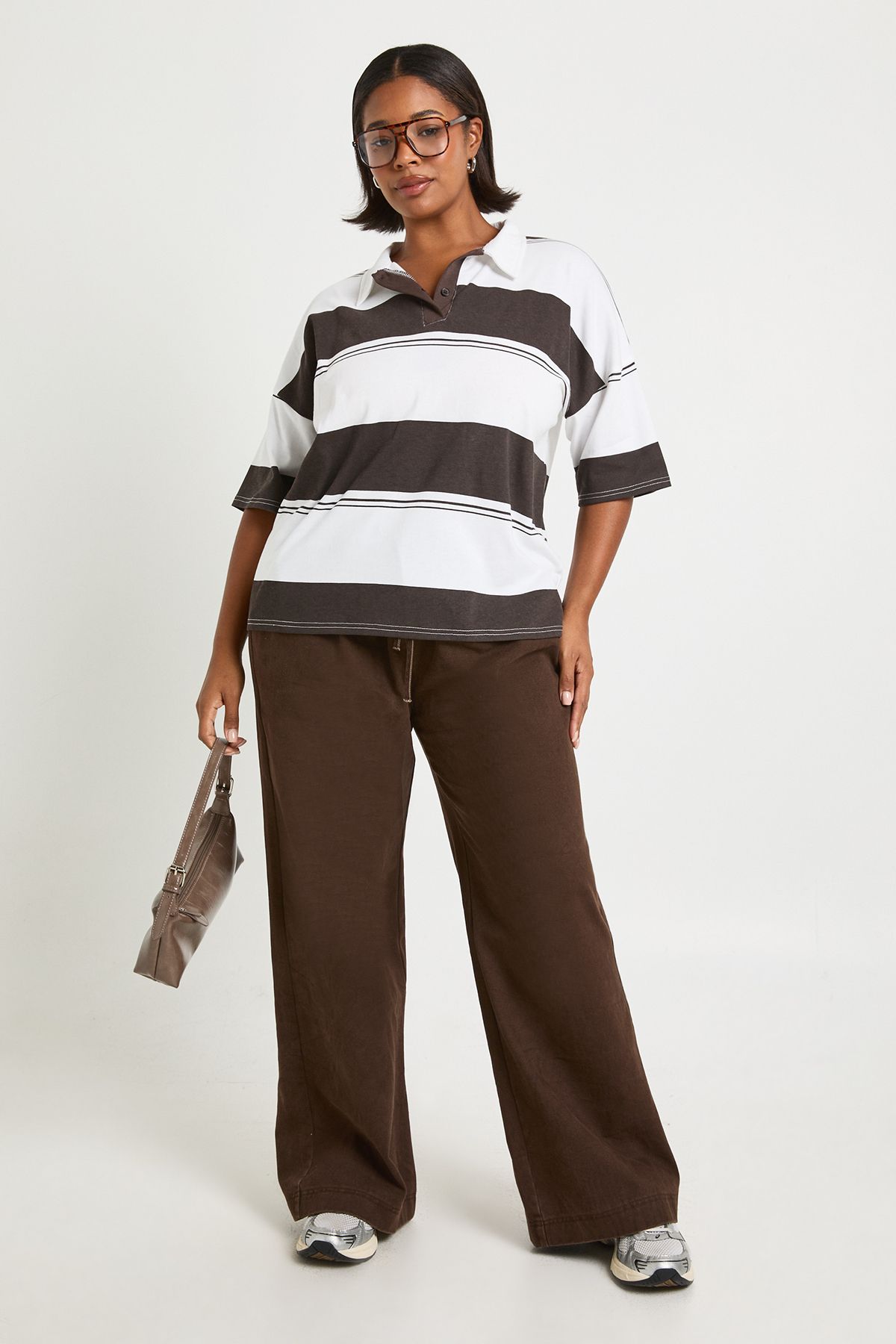 Plus Collared Stripe Oversized T-Shirt - Image 3