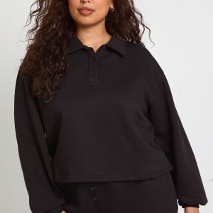 Plus Button Down Collared Sweatshirt