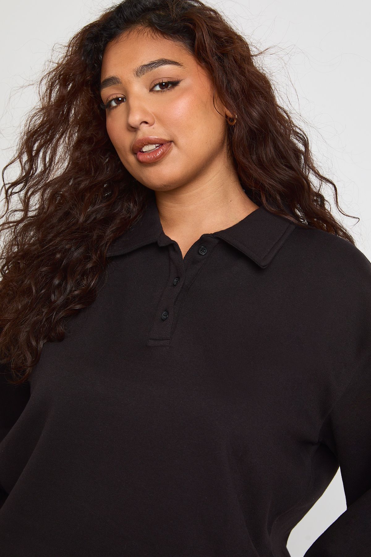 Plus Button Down Collared Sweatshirt - Image 4