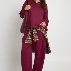 Maternity Collared Button Down Sweatshirt & Wide Leg Co Ord