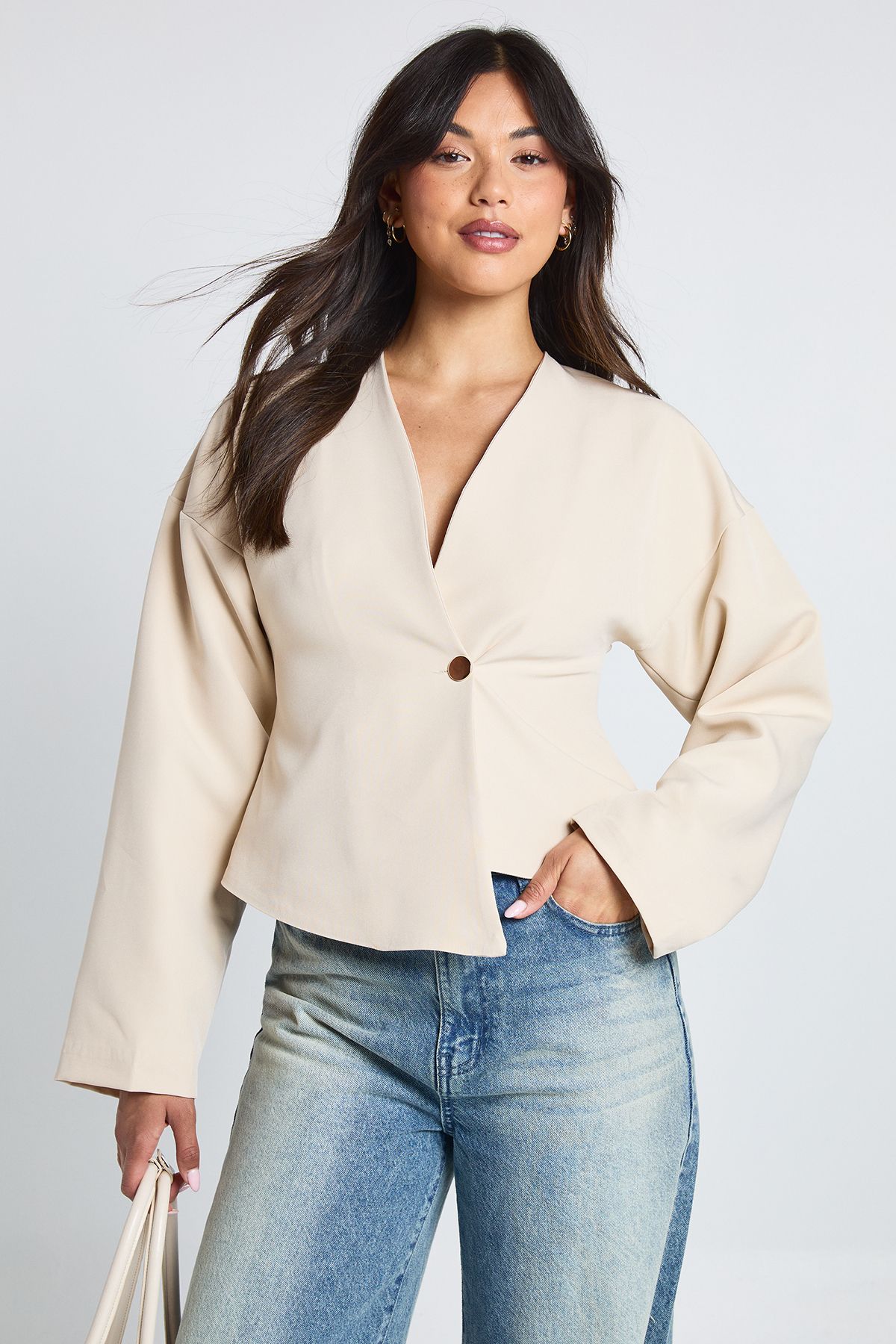 Gold Button Long Sleeve Wrap Top